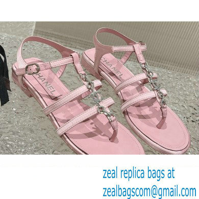 Chanel Satin, Metal & Strass Thong Sandals G40128 Pink 2023
